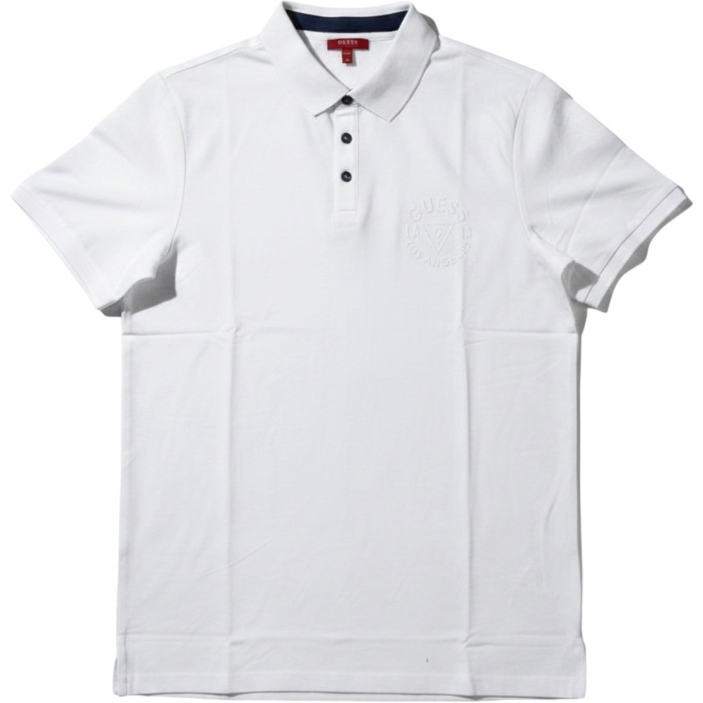 Guess Mens White Pique Polo Shirt Gray Placket Logo XL New With Tags